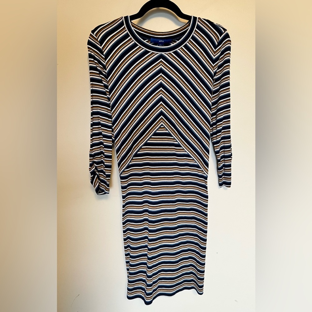 Apt. 9 Women's Blue Striped Rib Knit Ruched Sleeve Shift Dress